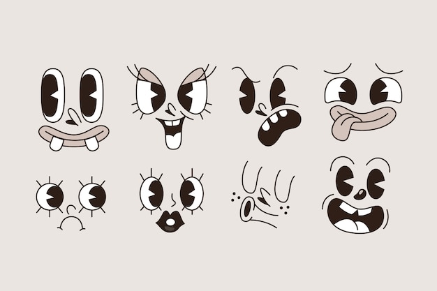 Dibujado a mano ilustración de cara de dibujos animados retro