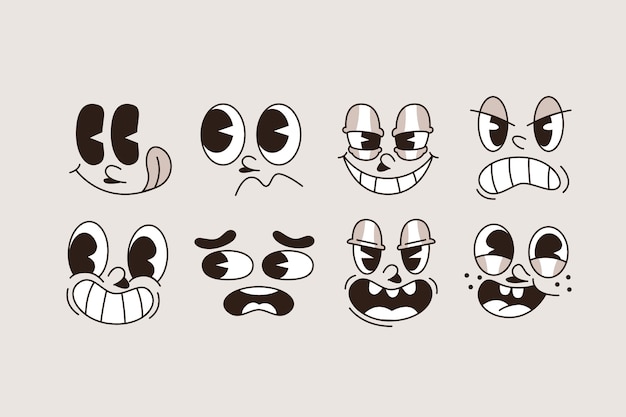 Dibujado a mano ilustración de cara de dibujos animados retro