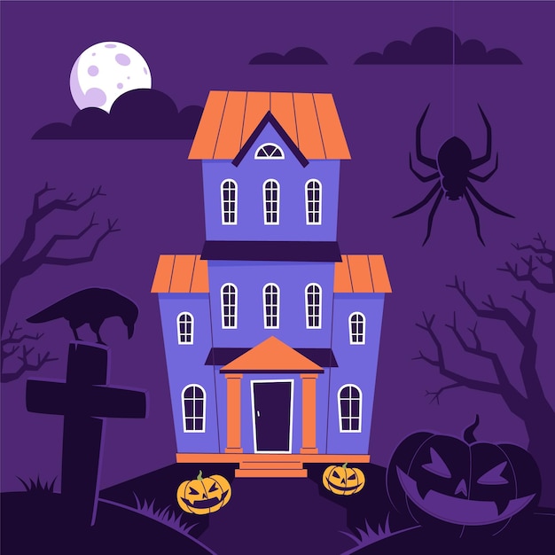Dibujado a mano ilustración de casa de halloween plana