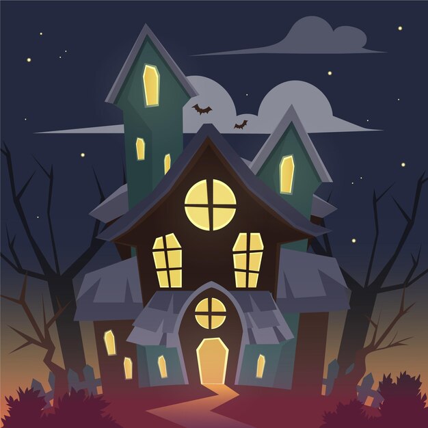 Dibujado a mano ilustración de casa de halloween plana