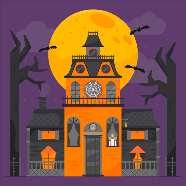 Dibujado a mano ilustración de casa de halloween plana