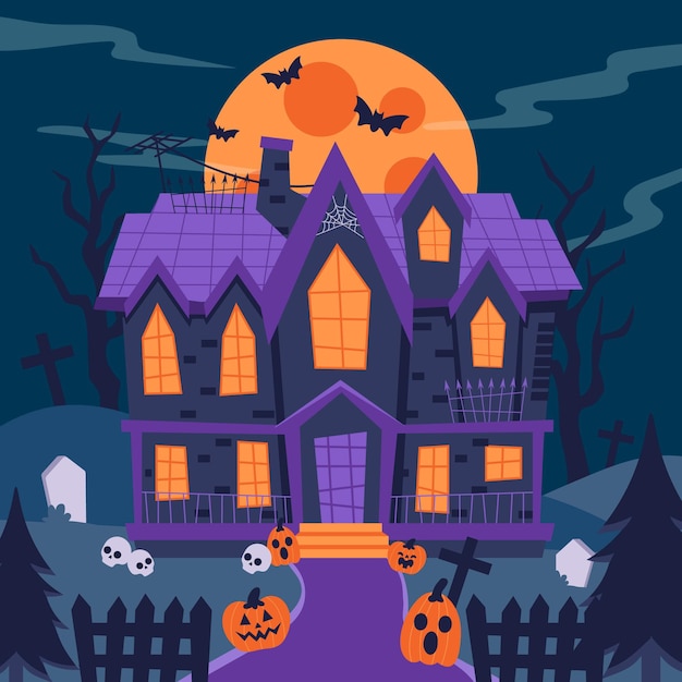 Vector gratuito dibujado a mano ilustración de casa de halloween plana