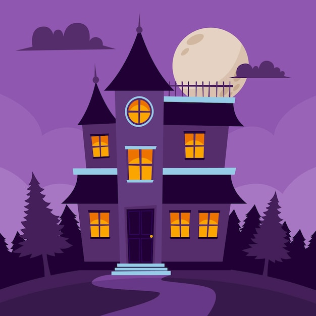 Vector gratuito dibujado a mano ilustración de casa de halloween plana