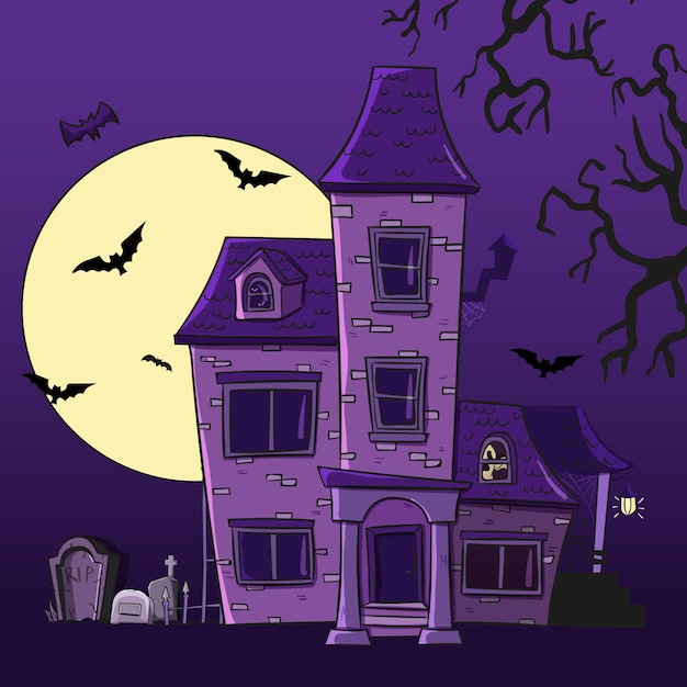 Vector gratuito dibujado a mano ilustración de casa de halloween plana