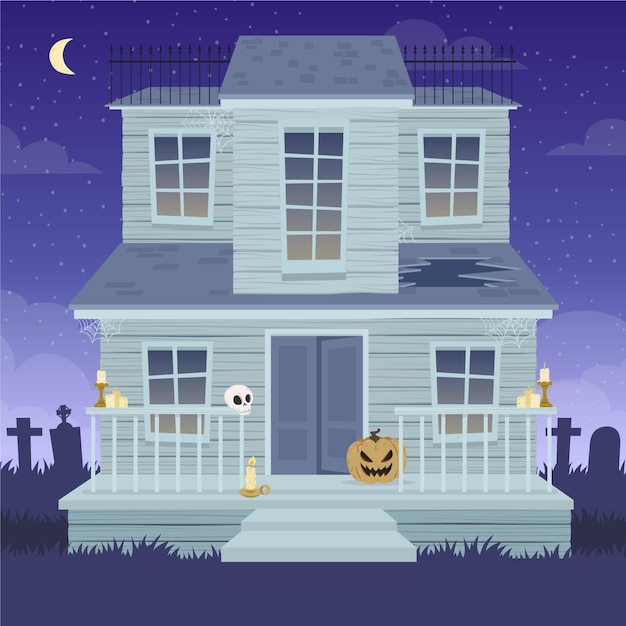 Dibujado a mano ilustración de casa de halloween plana