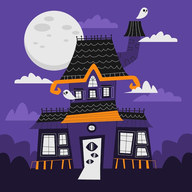 Vector gratuito dibujado a mano ilustración de casa de halloween plana