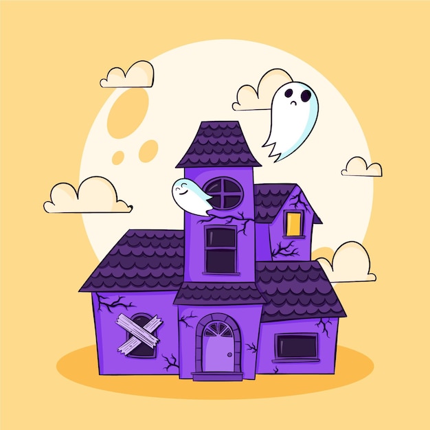 Dibujado a mano ilustración de casa de halloween