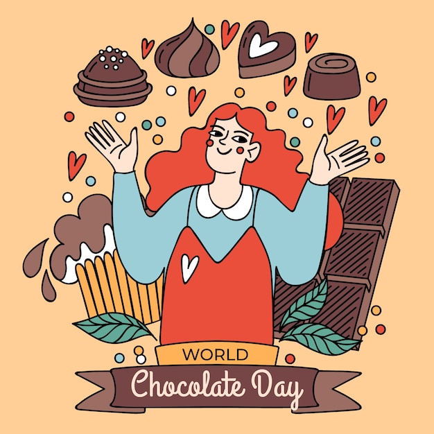 Dibujado a mano ilustración de celebración del día mundial del chocolate