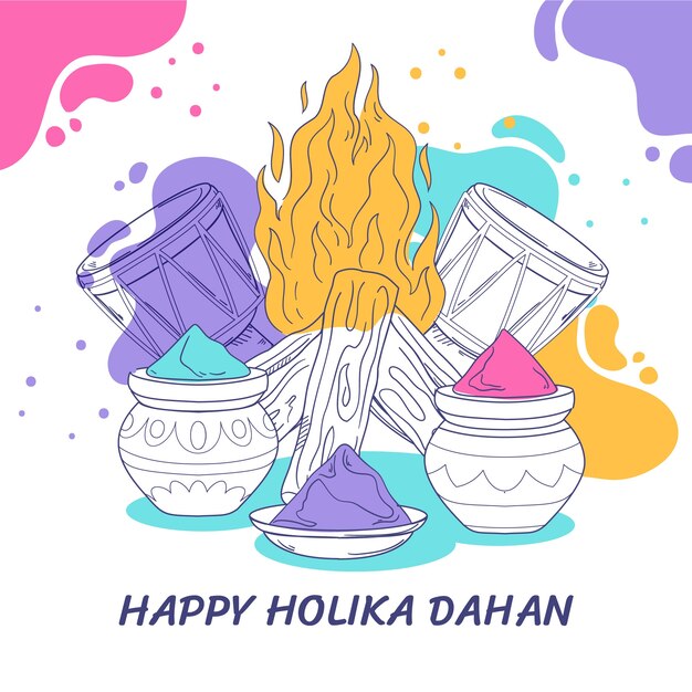 Vector gratuito dibujado a mano ilustración de celebración del festival holika dahan