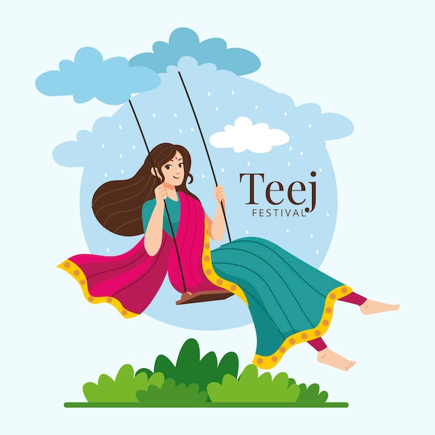 Vector gratuito dibujado a mano ilustración de celebración del festival de teej