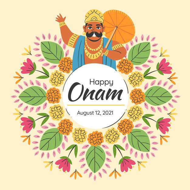 Dibujado a mano ilustración de celebración de onam indio