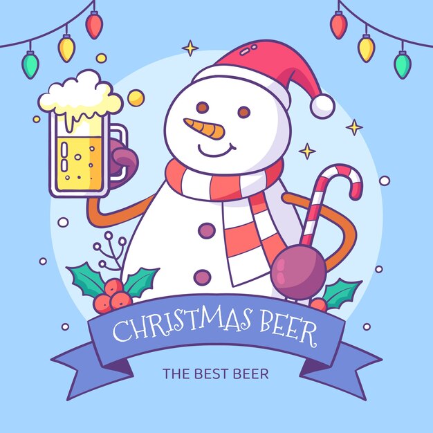 Dibujado a mano ilustración de cerveza navideña