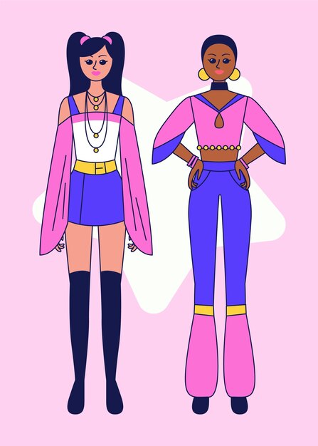 Dibujado a mano ilustración de chicas y2k