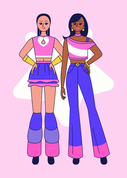 Dibujado a mano ilustración de chicas y2k