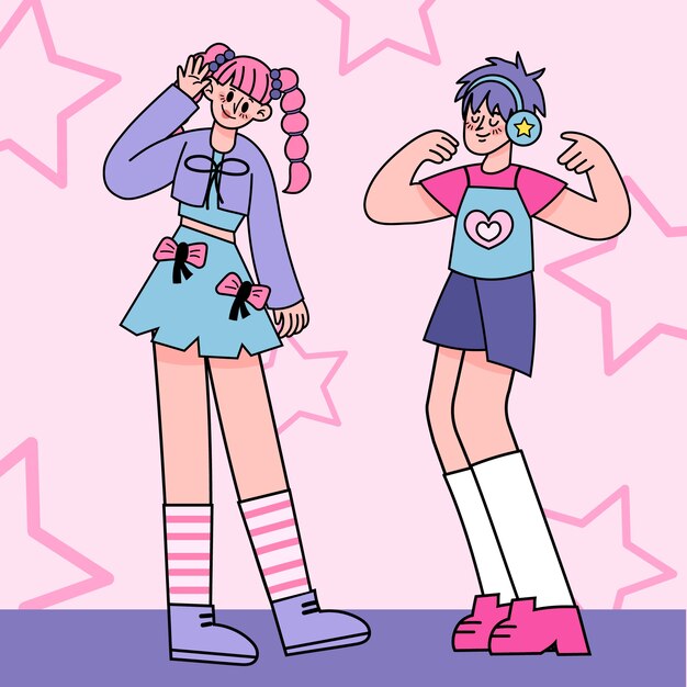 Dibujado a mano ilustración de chicas y2k