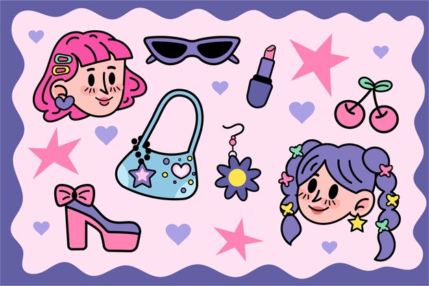 Dibujado a mano ilustración de chicas y2k