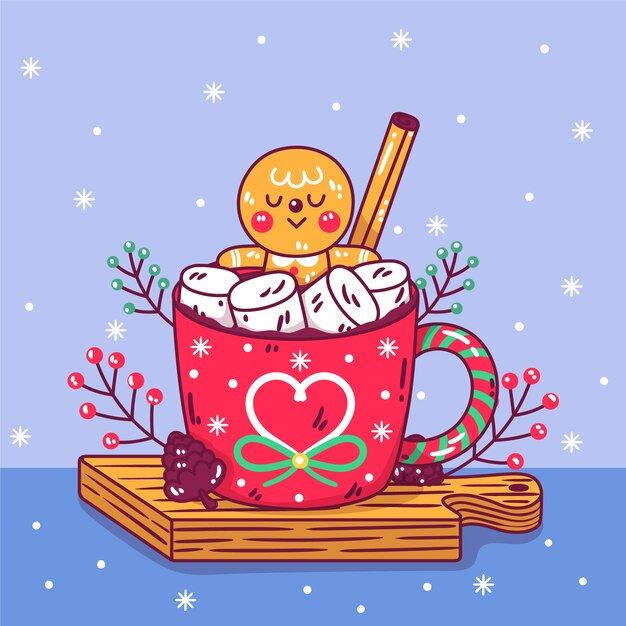 Dibujado a mano ilustración de chocolate caliente de navidad