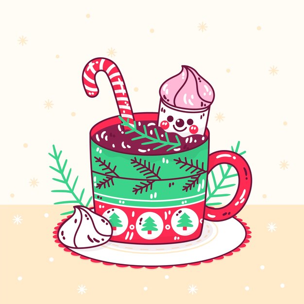 Dibujado a mano ilustración de chocolate caliente de navidad