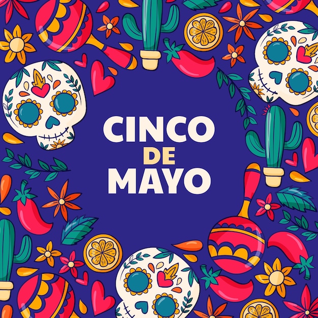 Vector gratuito dibujado a mano ilustración de cinco de mayo