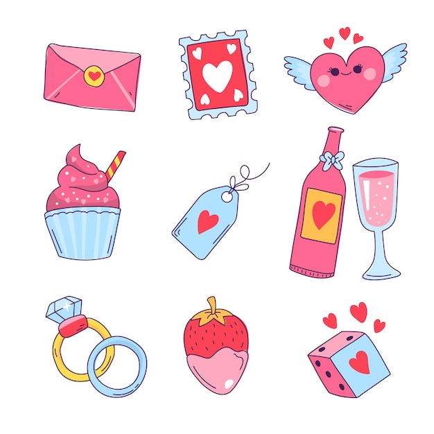 Dibujado a mano ilustración colección de elementos de san valentín