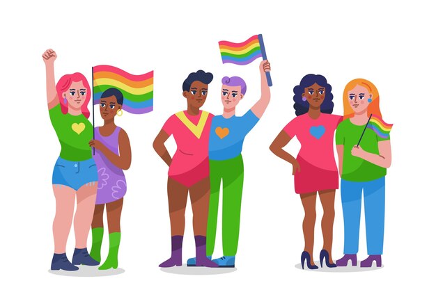 Dibujado a mano ilustración de colección de pareja del día del orgullo