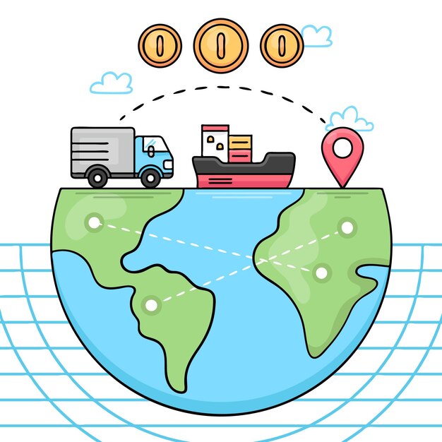 Dibujado a mano ilustración comercio internacional