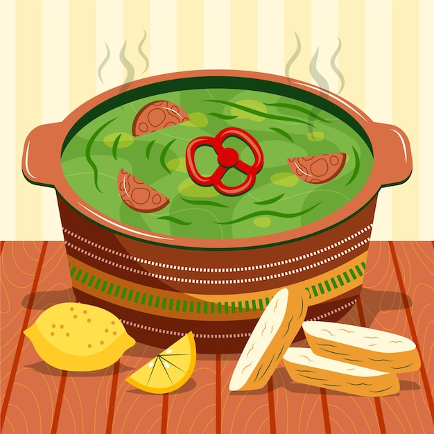 Dibujado a mano ilustración de comida caldo verde