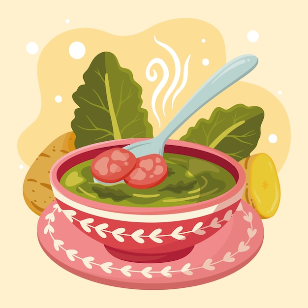 Vector gratuito dibujado a mano ilustración de comida caldo verde