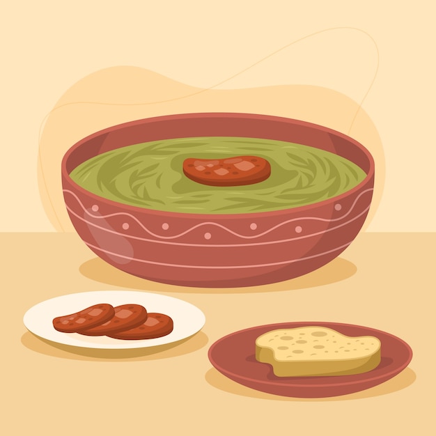 Vector gratuito dibujado a mano ilustración de comida caldo verde