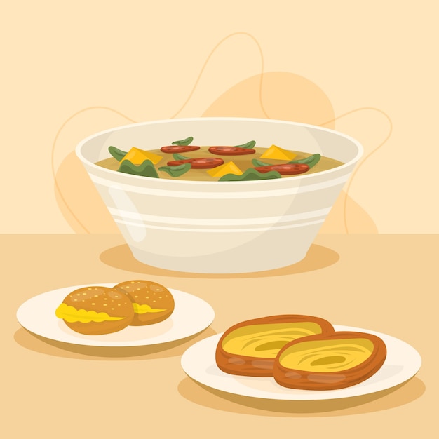 Vector gratuito dibujado a mano ilustración de comida caldo verde