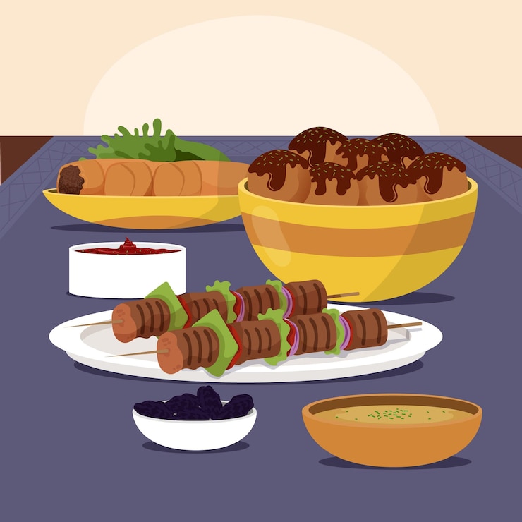 Vector gratuito dibujado a mano ilustración de comida iftar