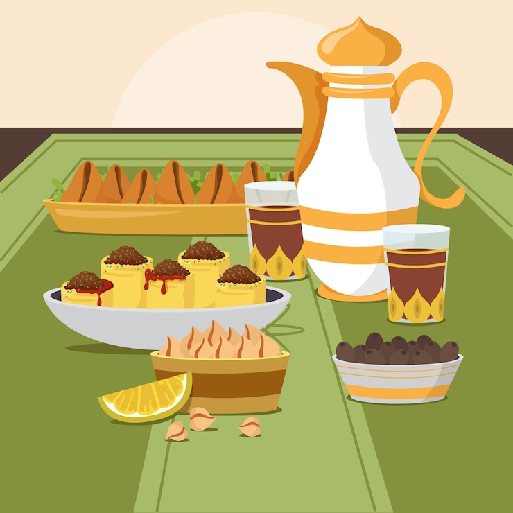 Vector gratuito dibujado a mano ilustración de comida iftar
