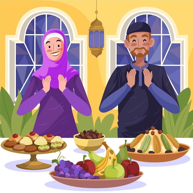 Vector gratuito dibujado a mano ilustración de comida iftar