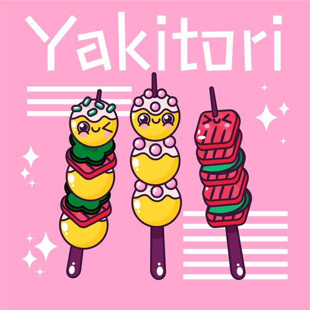 Dibujado a mano ilustración de comida japonesa de diseño plano
