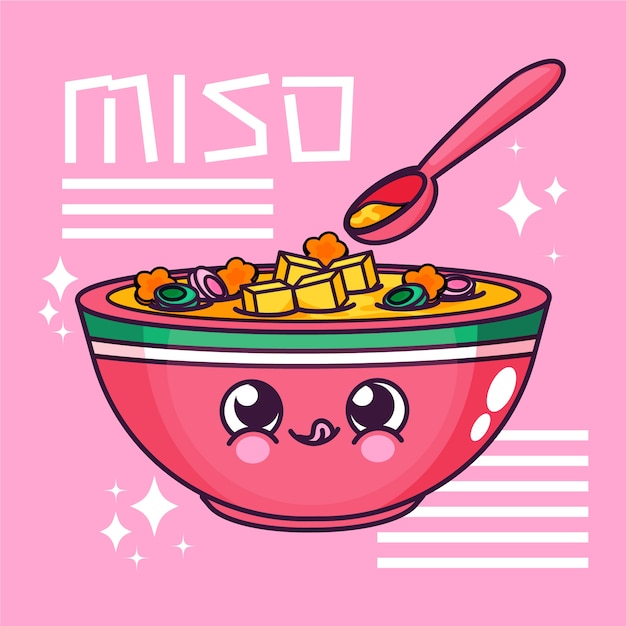 Dibujado a mano ilustración de comida japonesa de diseño plano