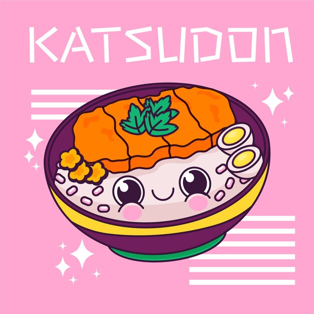 Dibujado a mano ilustración de comida japonesa de diseño plano