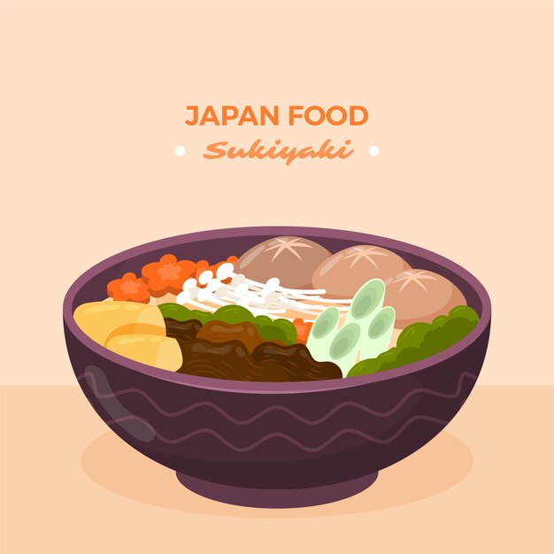 Dibujado a mano ilustración de comida japonesa de diseño plano