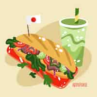 Vector gratuito dibujado a mano ilustración de comida japonesa de diseño plano