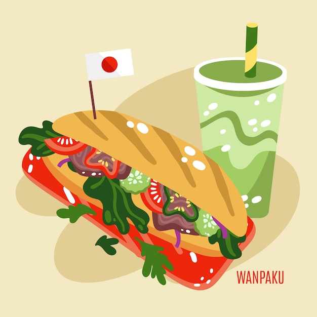 Dibujado a mano ilustración de comida japonesa de diseño plano