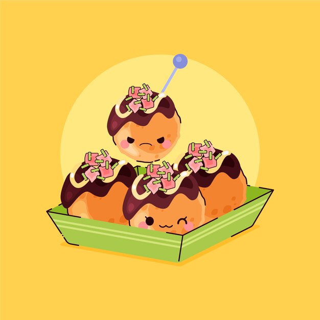 Dibujado a mano ilustración de comida japonesa de diseño plano