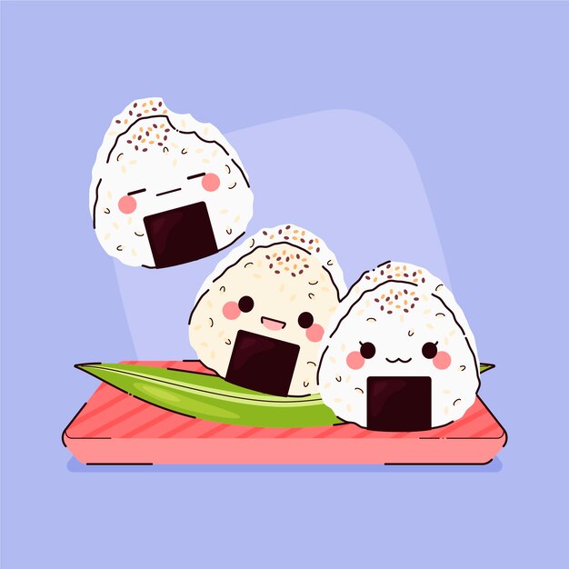 Dibujado a mano ilustración de comida japonesa de diseño plano
