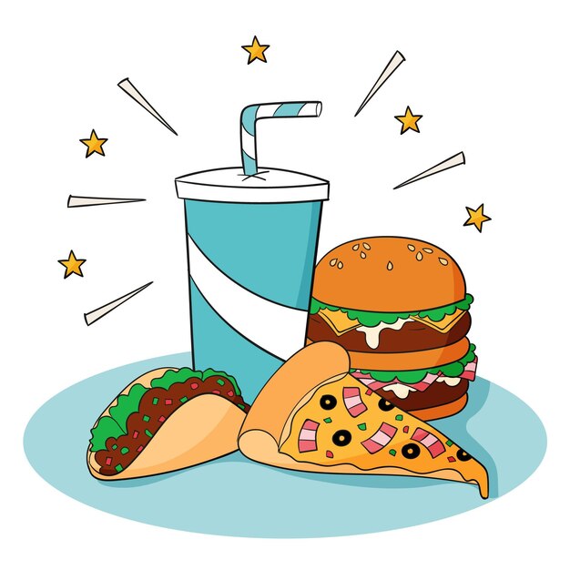 Dibujado a mano ilustración de comida rápida