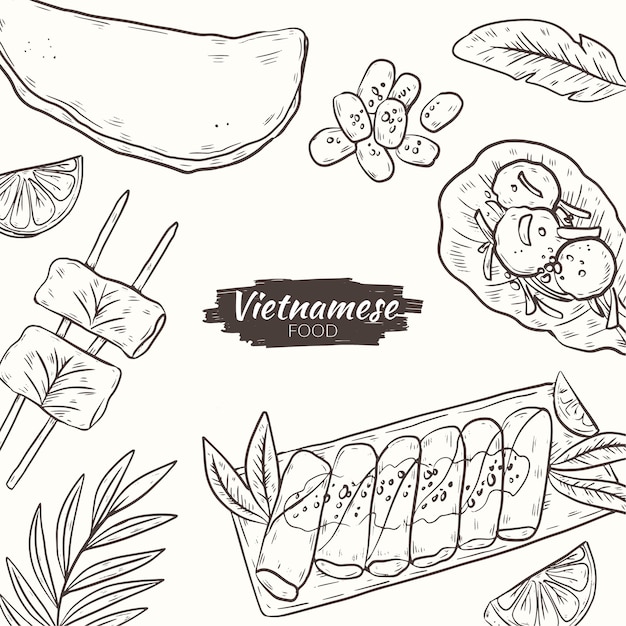 Vector gratuito dibujado a mano ilustración de comida vietnamita
