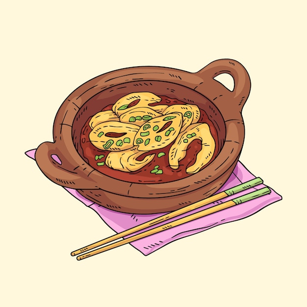 Dibujado a mano ilustración de comida vietnamita