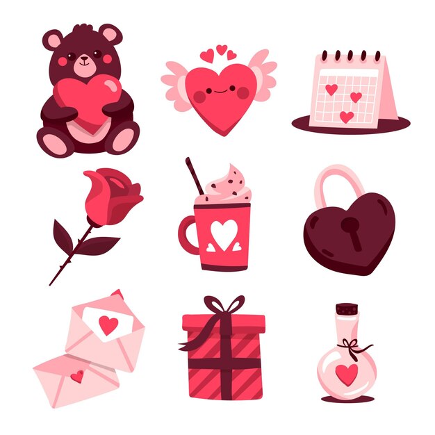 Dibujado a mano ilustración conjunto de elementos de san valentín