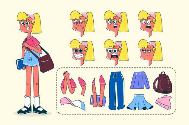 Dibujado a mano ilustración de constructor de personaje de dibujos animados retro