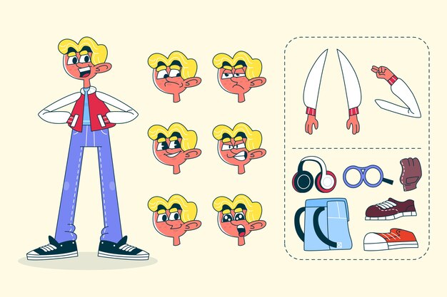 Dibujado a mano ilustración de constructor de personaje de dibujos animados retro