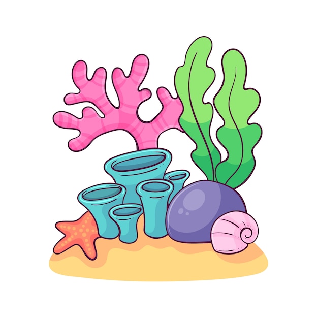 dibujado a mano ilustración de coral de dibujos animados
