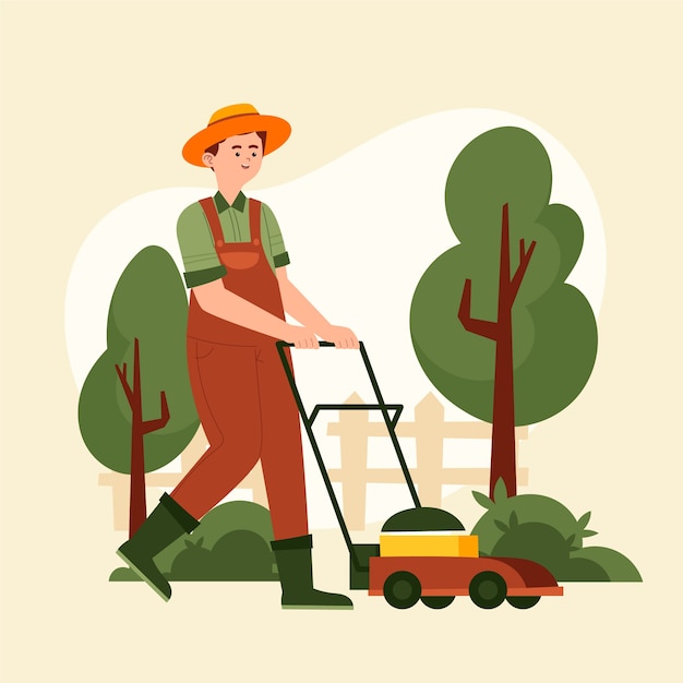 Dibujado a mano ilustración de corte de césped