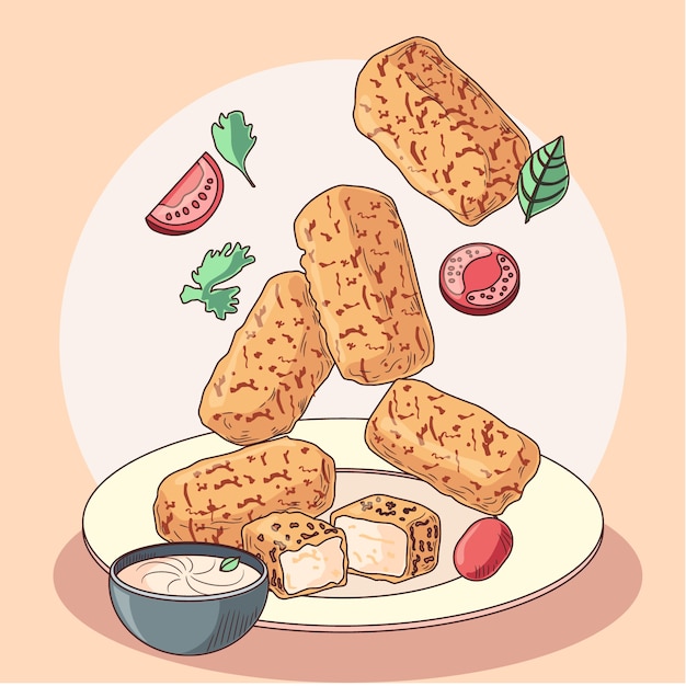 Dibujado a mano ilustración de croquetas